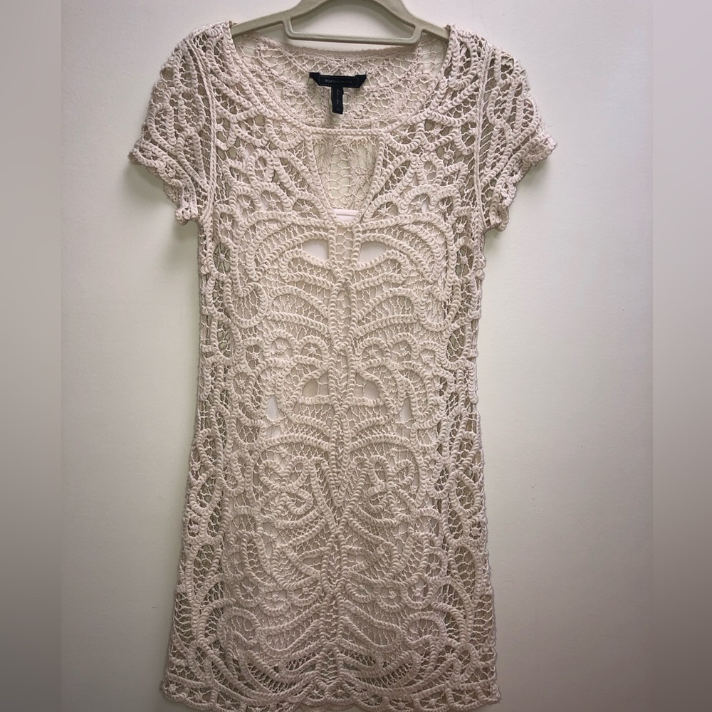 BCBGMAXAZRIA short tan crochet dress XS